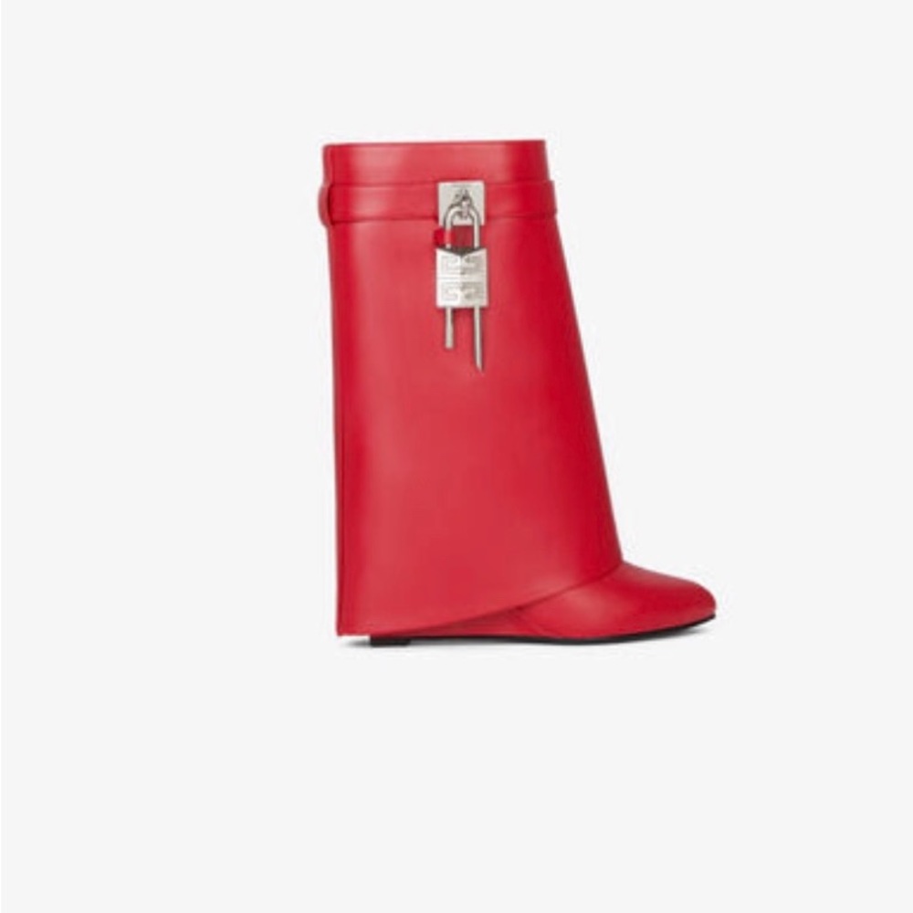 GIVENCHY Shark lock Red leather ankle boots